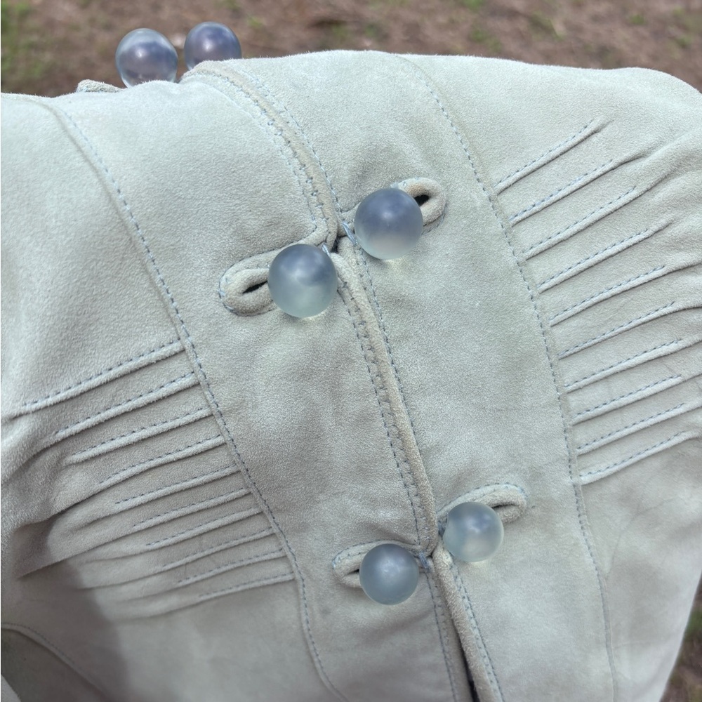 ANNE KLEIN Mandarin Collar Pin-Tuck Suede Leather Jacket VINTAGE - Picture 9 of 15